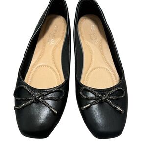Top Moda Comfort Women’s Dressy Black Ballerina Ballet Flats Shimmer Bow Shoes